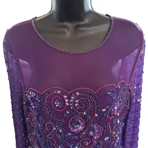 Vtg Adrianna Papell 100% Silk Beaded‎ Maxi Dress Sz 6 Purple Drop Waist Sheer thumbnail 6