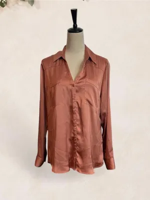 Express Satin Button-Down Shirt in Copper thumbnail 2