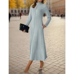 NEW Super Soft Knit Long Sleeve Mock Neck Pullover Maxi Dress M thumbnail 6