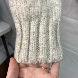 American Eagle women's cream striped button front v-neck‎ thick wool sweater S thumbnail 2