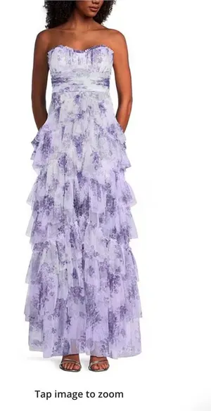 Dillard's Printed Floral Mesh Strapless Corset Tiered Dress thumbnail 1