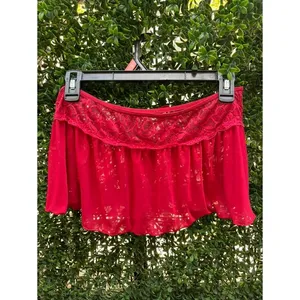 Kloer Red Mesh Lingerie Skirt Lace Trim Bow Detail Sheer Pleated Mini‎ Medium thumbnail 3
