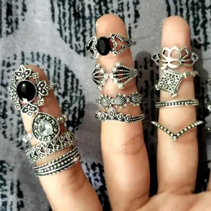 15 pc set Retro Midi Rings Silver and Black thumbnail 8
