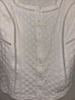 Ett:Twa By Anthropology White Button Front Eyelet Blouse Classic Square Neckline thumbnail 2