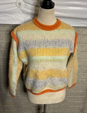 Urban Outfitters Womens Striped Knit Sweater‎ Orange Yellow Blue XS Exposed Seam thumbnail 1
