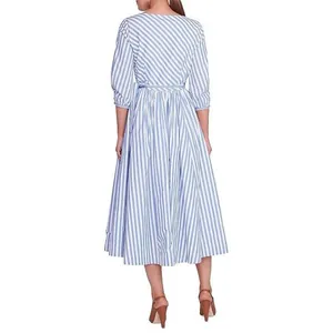 Staud Jodie Midi Wrap Dress Sea Stripe S Bridal Wedding Guest Coastal Nautical thumbnail 4