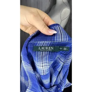 Ralph Lauren Women's 2XL‎ Blue & White Plaid Button-Up Shirt Long Sleeve thumbnail 5