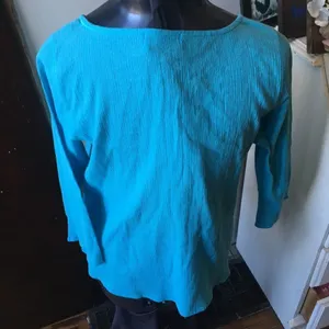 Fresh Produce M bright blue crepe split neck blouse thumbnail 2