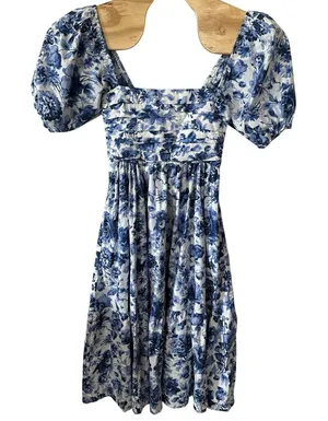 Abercrombie & Fitch Emerson Floral Midi Dress Size XS Blue Puff‎ Sleeve Cottage thumbnail 1