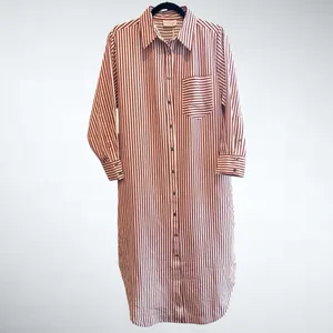 Entro Textured Stripe Button Down Shirt Dress in Rust Size S thumbnail 3