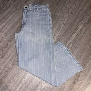 7 For All Mankind Jen 7 Striped Light Denim Cropped Wide Leg Jeans thumbnail 1