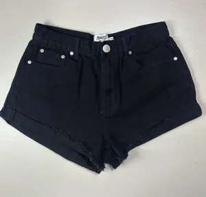 Princess Polly Black High Rise Denim Shorts Women’s AU 12 US 8 Raw Hem Studded thumbnail 1