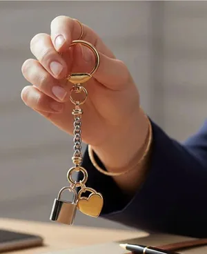 14K Gold Plated Two Tone Heart Padlock Charm Keychain Bag Charm thumbnail 1