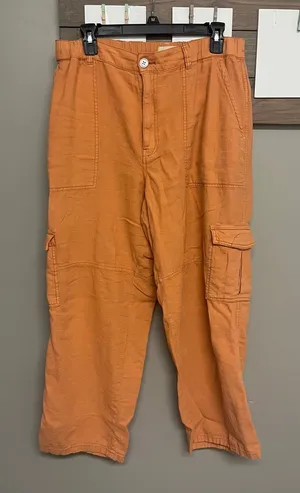 Pilcro Women's Orange Cargo Jumpsuit High-rise Pants with Flap Pockets Large thumbnail 1