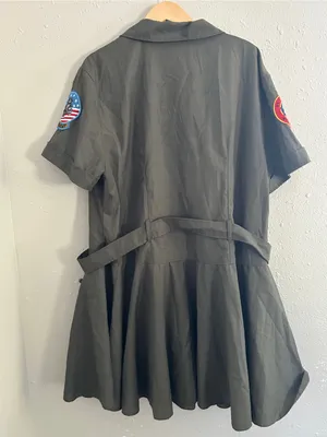 Leg Avenue Top Gun Halloween Olive Green Utility Patch Zip-Front Dress 3X 4X thumbnail 5