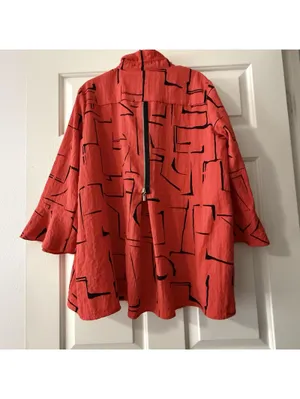 Ali Miles Coral Red Button Up Tunic Shirt Top Sz L Large Wire Collar Lagenlook thumbnail 12