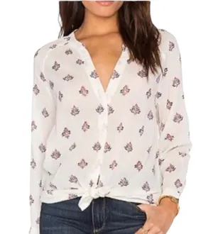 Paige Sammy Off-White Print Vneck Cotton Lightweight Top M thumbnail 1