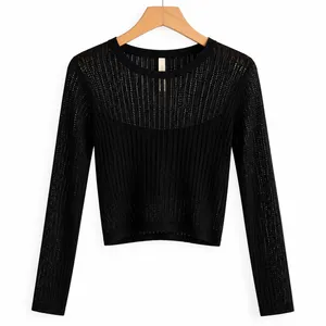 Free People H2O Crew Pullover M Black Sheer Open Knit Mesh Sweater NWT thumbnail 1