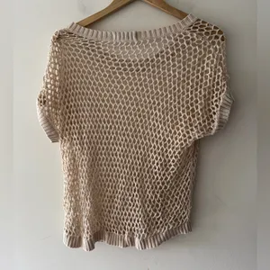 Old Navy Open Knit Crochet‎ Cream Pullover Sweater 100% Cotton thumbnail 3