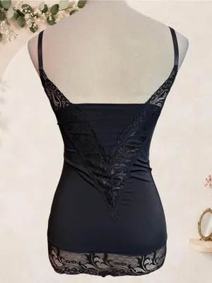 Black Lace Satin Camisole Lingerie Top Adjustable Straps thumbnail 7