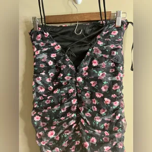 NWT Angel Biba lined black floral ruched body con dress size large thumbnail 11