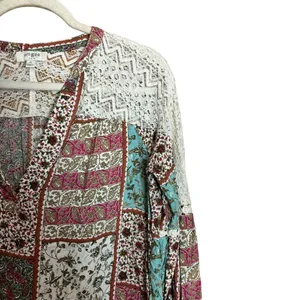 UMGEE Top Womens Medium Multicolor Patchwork Boho Print Blouse Ladies thumbnail 3