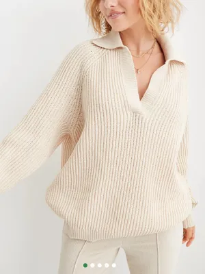 Aerie Womens Sugar Rush Chenille V Neck Sweater Cream Xs thumbnail 1