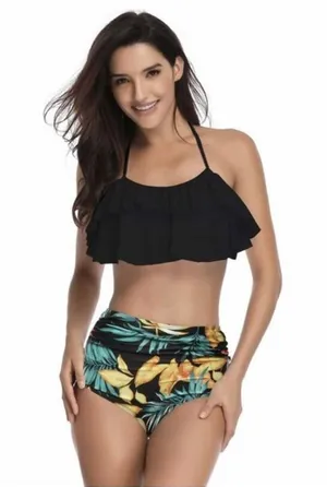 New Womens Topgod 2 Piece Flounce Ruffle Tropical Tankini Bikini - Sz XL thumbnail 1