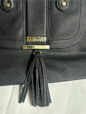 Kenneth Cole Reaction Black Pebbled Leather Tassel Satchel Handbag thumbnail 2