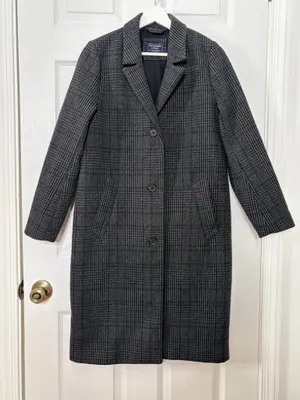 Abercrombie & Fitch Gray Plaid Long Coat Old Money Preppy Academia Tailored S thumbnail 2