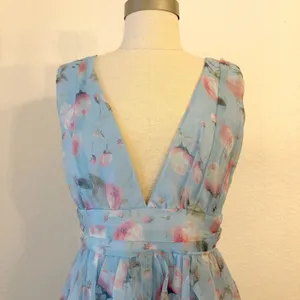 Lulus Garden Romance Organza Maxi Dress M Light Blue Floral Print Formal Wedding thumbnail 7