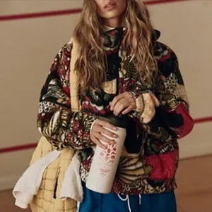 Free People Quilted Floral Patchwork Hooded Pullover - Black, Red, Cream thumbnail 1