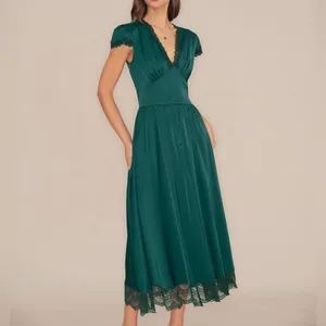 Rihoas Green V Neck Lace Maxi Dress thumbnail 5