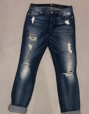 7 for all mankind ankle skinny blue jeans thumbnail 1
