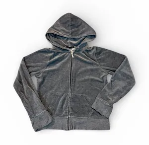 Gray Velour Zip Up Hoodie with Two Front Pockets Sz L thumbnail 1