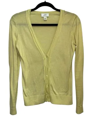 LOFT Yellow Cardigan XS Lightweight Button‎ Front V Neck Long Sleeve thumbnail 1