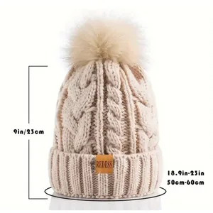 Winter Cozy Warm‎ Pom Pom Black Beanie Hat Cable Knit Fleece Lined Ski NWT thumbnail 5