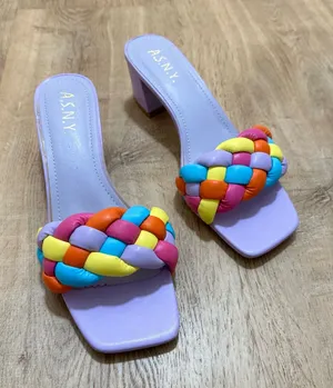 ASNY | Women's Lavender Square Toe Braided Slides Block Heel Sandals,‎ Size 9 thumbnail 1