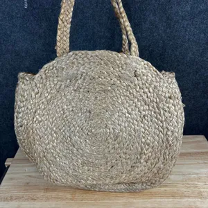 Zara Accessories Jute Woven Round Tote Bag Tassel Shell Charm Tan Boho Beach thumbnail 6