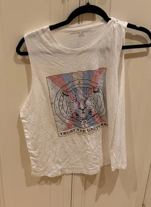 Spiritual Gangster White Graphic Muscle Tank with Pastel Tiger Print thumbnail 1