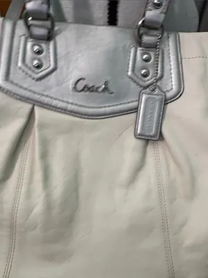 Coach Ivory Leather Tote with Silver Accents thumbnail 4