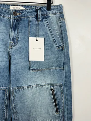 Hidden Jeans Cargo Wide Leg Jeans 26 NWT Low Rise Utility Zip‎ Pocket Denim thumbnail 7
