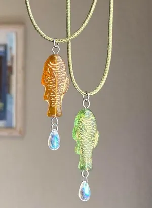 Handmade quality Czech glass amber fish boho funky necklace🌀🐟💙 thumbnail 7