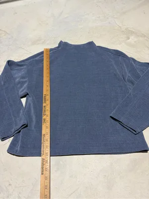 Madewell blue Ribbed Mock Neck Long Sleeve blouse medium thumbnail 4