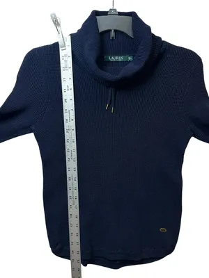 Lauren Ralph Lauren Women’s Small Navy Waffle Knit Cowl Neck Cotton Sweater thumbnail 6