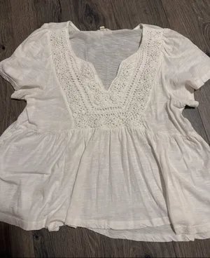 Lucky Brand Cream Crochet-Front Peplum Tunic thumbnail 1