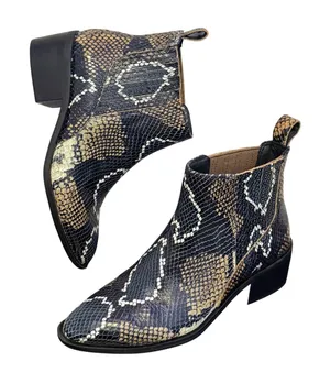Western Snakeskin Chelsea‎ Boots Pointed Toe Block Heel Animal Print Womens 6 thumbnail 1