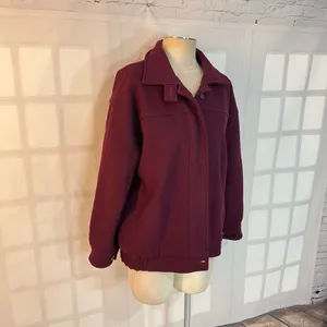 Vintage Woolrich Burgundy 100% Pure Wool Full Zip Bomber Jacket Size Medium thumbnail 2