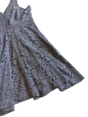 Free People x Anthropologie Grey Floral Lace Fit Flare Mini Dress Small Women's thumbnail 7
