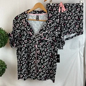 Bebe Black Logo Print Pajama PJ Shorts & Short Sleeve Top SET 3X NEW thumbnail 2